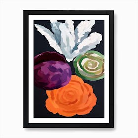 Colourful Cabbage Dark Illustration 1 Art Print