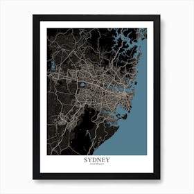 Sydney Black Blue Map Art Print