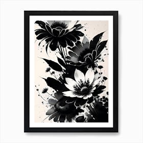 Flowers Black And White Ink Art Print
