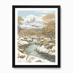 Vintage Winter Illustration Patagonia Argentina 3 Art Print