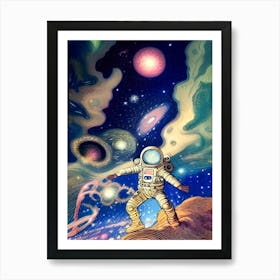 Astronaut Space Dancing Spacecore Cartoon Nasa Galaxy Outer Space Universe Sci Fi Science Fiction Art Print