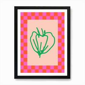 Modern Checkered Flower Poster Pink & Green 1 Art Print