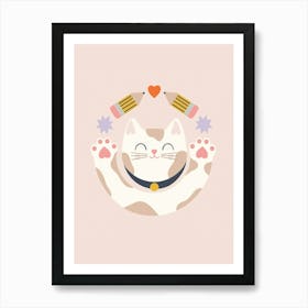 Cute Cat With Pencils Art Print