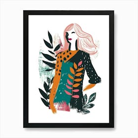 Fashion Girl With Leaves Art Print