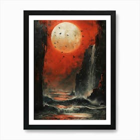 Red Moon Canvas Print, Bichromatic, Surrealism, Impressionism Art Print