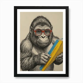 Gorilla Reading Book Art Print