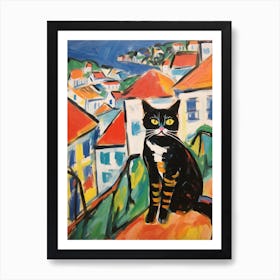 Painting Of A Cat In Porto Portugal Art Print