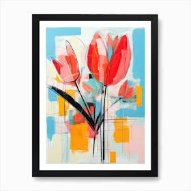 Graffiti Blooms: Basquiat-Styled Tulips and Flowers Art Print