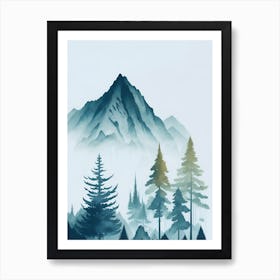 Mountain And Forest In Minimalist Watercolor Vertical Composition 358 Art Print