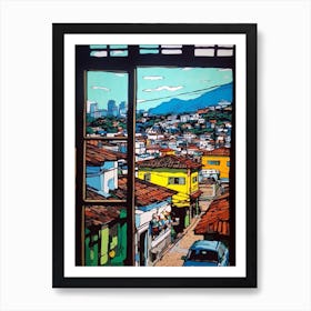 Window View Of Seoul South Korea In The Style Of Pop Art 2 Art Print