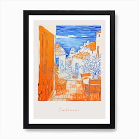 Santorini Greece 4 Orange Drawing Poster Art Print