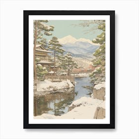 Vintage Winter Illustration Hakone Japan 1 Art Print