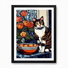 Drawing Of A Still Life Of Tulips With A Cat 2 Art Print