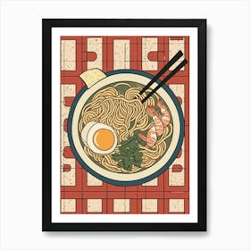 Ramen With Boiled Eggs On A Tiled Background 2 Art Print