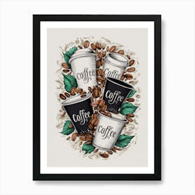 Coffee Cups And Leaves 1 Art Print