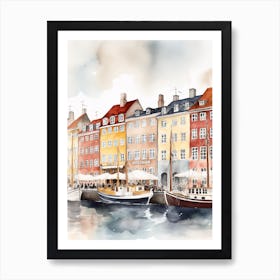 Nyhavn Copenhagen Neighborhood Watercolour 3 Art Print