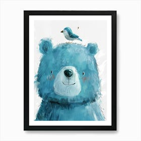 Small Joyful Bear With A Bird On Its Head 12 Art Print