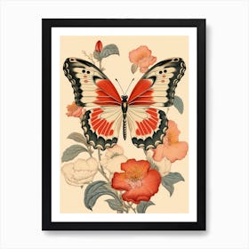 Butterfly Animal Drawing In The Style Of Ukiyo E 1 Art Print