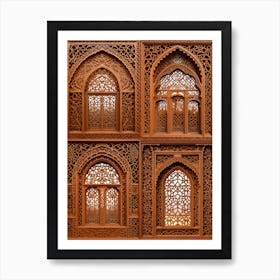 Traditional Islamic Geometric Patterns - Elegant Carved Wooden Panels Art Print