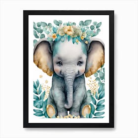 Cute Floral Elephant Watercolor 6 Art Print