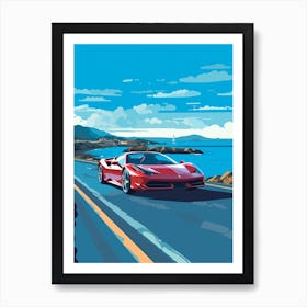 A Ferrari 458 Italia In Causeway Coastal Route Illustration 4 Art Print
