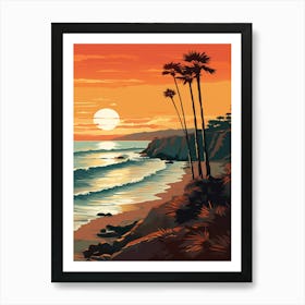 Malibu Beach California At Sunset, Vibrant Painting 1 Art Print