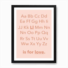 Abc Alphabet Love Pink Pastel Art Print