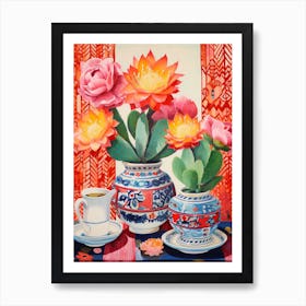 Cactus Painting Maximalist Still Life Acanthocalycium Cactus 1 Art Print