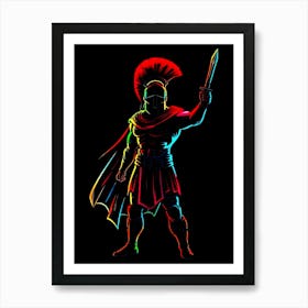 Spartan Warrior - Neon Color Silhouette Art Print