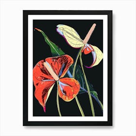 Neon Flowers On Black Flamingo Flower 1 Art Print