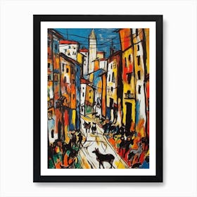 Painting Of A Rio De Janeiro With A Cat In The Style Of Abstract Expressionism, Pollock Style 2 Art Print