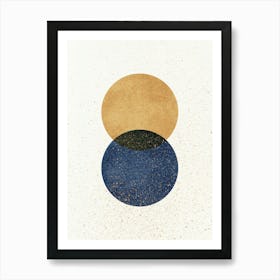 Abstract Lunar Eclipse 2 Circles Geometric Shape Minimalism - Gold Yellow Navy Blue Art Print
