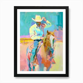 Pink And Blue Cowboy Painting 1 Art Print