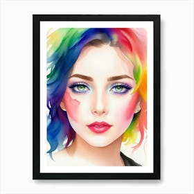 Girl With Colorful Hair Art Print