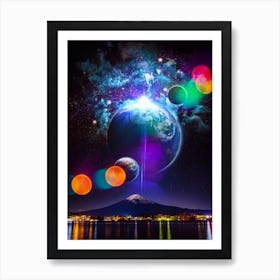 Mount Fuji Japan And Planets In The Night Sky Art Print