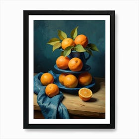 Oranges In A Blue Bowl Art Print