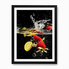 Fruits Strawberry And Lemon Art Print
