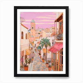 Tunis Tunisia 2 Vintage Pink Travel Illustration Art Print
