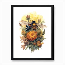 Large Earth Bumble Bee Beehive Watercolour Illustration 1 Art Print