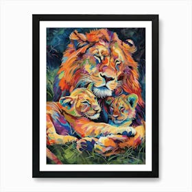 Asiatic Lion Family Bonding Fauvist Painting 2 Art Print