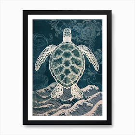 Cyanotype Inspired Sea Turtle 2 Art Print