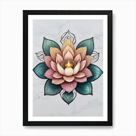 Vintage Lotus Flower Mandala Inspired Art Print