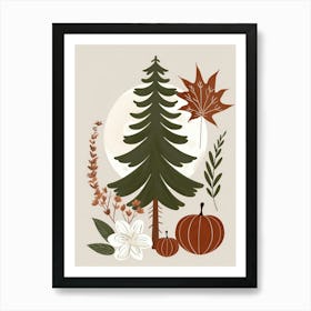 Autumn Leaves And Pine Tree Art Print