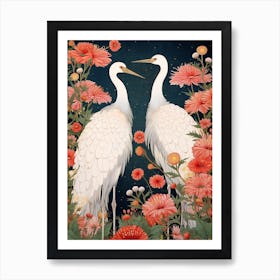 Black And Red Cranes 6 Vintage Japanese Botanical Art Print