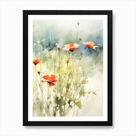 Poppies A, Wildflower Painting, Botanical Art Art Print