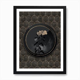 Shadowy Vintage Small White Flowers Botanical in Black and Gold Art Print