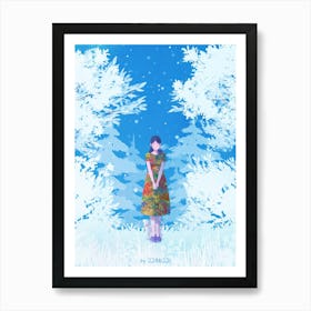 Autumn girl In The Snow Art Print