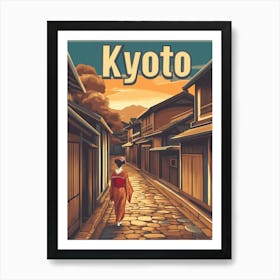 Aihrgdesign A Retro Travel Poster For Kyoto Featuring The Tra 246e1e8c 8ddc 474c 9179 56f9cc7b887e 0 Art Print