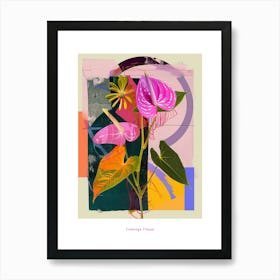 Flamingo Flower (Anthurium) 3 Neon Flower Collage Poster Art Print
