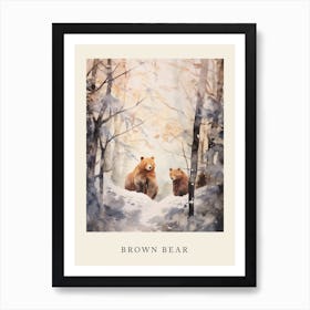 Winter Watercolour Brown Bear 7 Poster Art Print